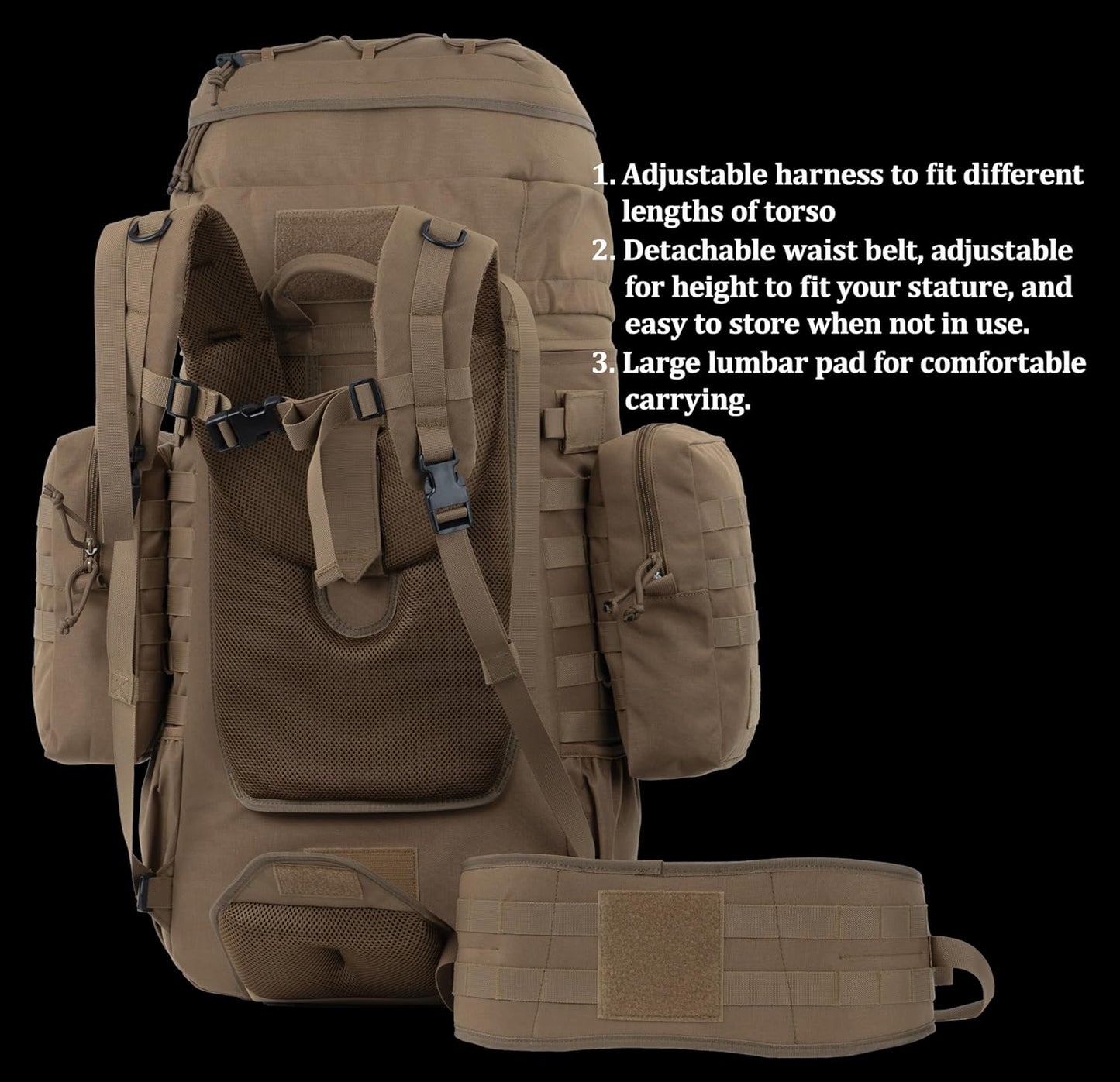 75L Tactical Backpack with Internal Frame, MOLLE, and Hydration System