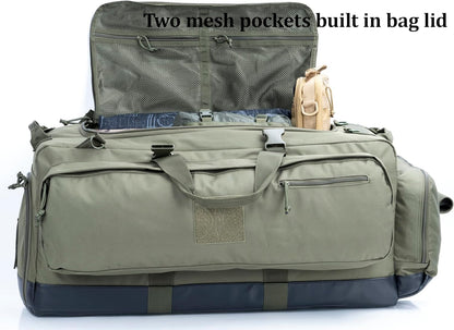 Large Duffle Bag Duffel Pack with Backpack Shoulder Straps and Shoes Compartment 105L for Sports Travel Hunting Camping.